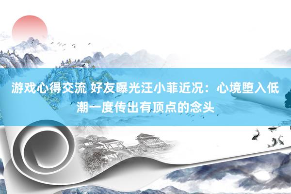 游戏心得交流 好友曝光汪小菲近况：心境堕入低潮一度传出有顶点的念头